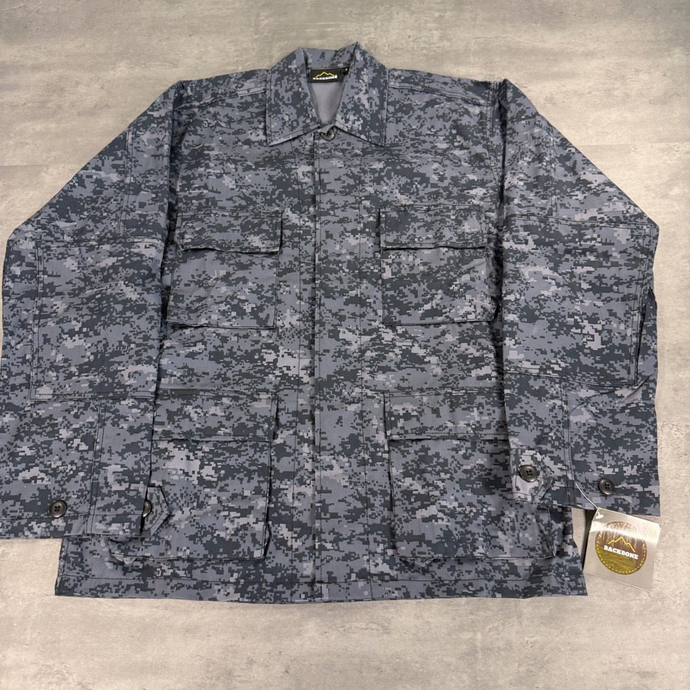 Backbone Jacket Mens Small Digital Camo Grey Blue Tactical Field Button Military